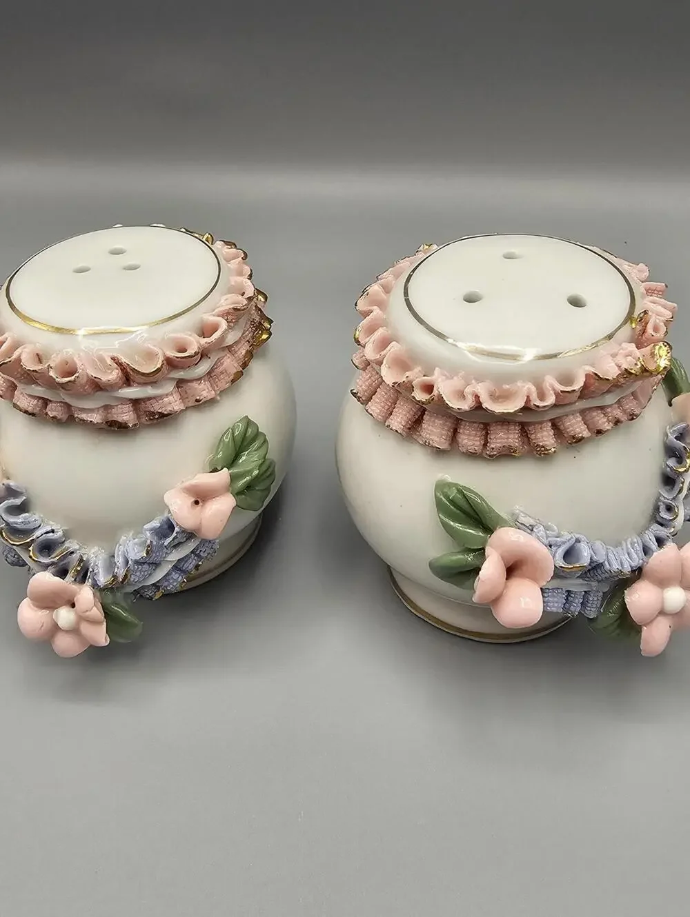 Vintage Ceramic Salt and Pepper Shakers with Floral Detailing